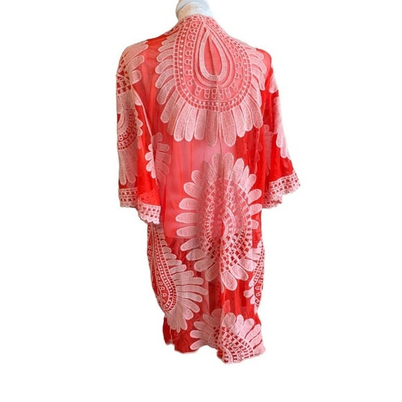 Siren Lily Maternity Kimono Women Size Large Red and White Floral Tie Wa… - Picture 2 of 4